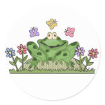 Flower Garden Frog Round Stickers