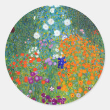 Flower Garden, Gustav Klimt Round Stickers