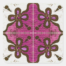 Flower in Pink Inspired by Portuguese Azulejos Square Stickers