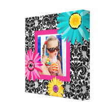 Flower Kids Photo Canvas Bold Daisy Retro Pink Stretched Canvas Print