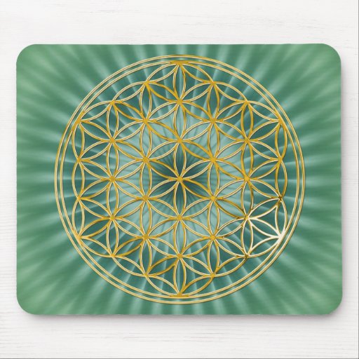 Flower Of Life | gold, big, green Mouse Pads