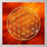 Flower Of Life | gold, fire red Poster
