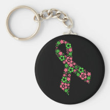 flower pink ribbon keychain - black