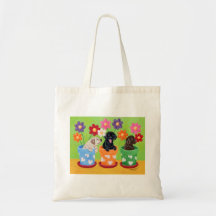 Flower Pot Lab Puppies Painting Canvas Bags