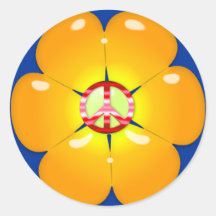 Flower Power Peace Sign Round Stickers