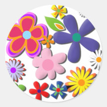 Flower Power Retro Floral Vector Round Sticker