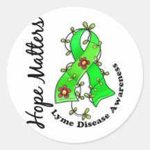 Flower Ribbon 4 Hope Matters Lyme Disease Round Stickers