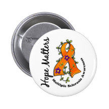 Flower Ribbon 4 Hope Matters Multiple Sclerosis Pinback Buttons