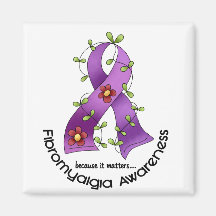 Flower Ribbon FIBROMYALGIA AWARENESS T-Shirts Refrigerator Magnets