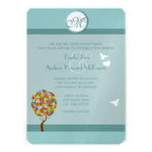 Flower Tree with Bees and Heart Wedding Invitation
