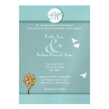 Flower Tree with Bees and Heart Wedding Invitation