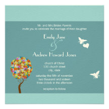 Flower Tree with Bees and Heart Wedding Invitation