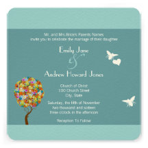 Flower Tree with Bees and Heart Wedding Invitation