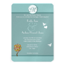Flower Tree with Bees and Heart Wedding Invitation