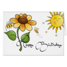 Flower with Bees Happy Birthday Card