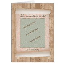 Flowered Parchment Scroll Photo Frame Wedding Greeting Cards
