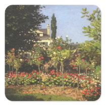 Flowering Garden at Sainte-Adresse by Claude Monet Square Stickers