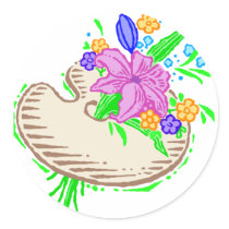 FLowers and Artist Palette Round Stickers
