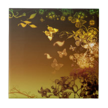 Flowers and Butterflies Ceramic Tile