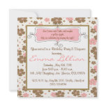 flowers birthday party invite pink pink brown girl invitations