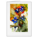 Flowers blue on red cards