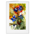 Flowers blue on red cards