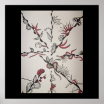 flowers, hearts black white and red abstract posters