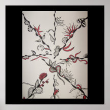 flowers, hearts black white and red abstract posters