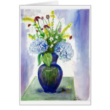 Flowers in blue vase card