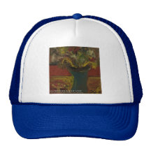 flowers in blue vase hat