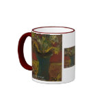 Flowers in blue vase coffee mugs