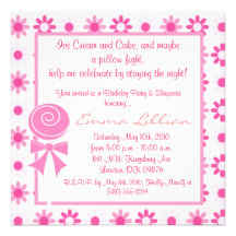 flowers lolli pop birthday party invite pink girl