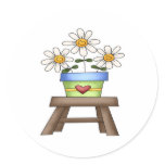 flowers on bench round stickers