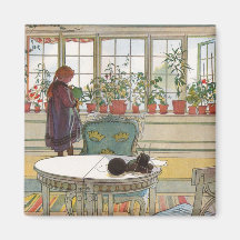 Flowers on the Windowsill by Carl Larsson Fridge Magnets