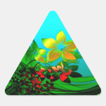 Flowers, Vines and Leaves Abstract Art Triangle Sticker