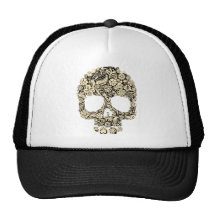 Flowery Ornate Skull Mesh Hat