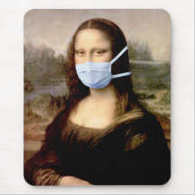 Flu Season Mona Lisa with Mask Mouse Pads