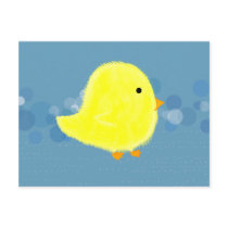 Fluffy Baby Chick With Blue Bubbles Postcard