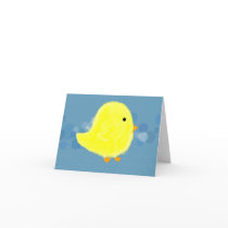 Fluffy Baby Chick With Blue Note Card
