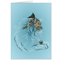 Fluffy Grey Cat on Blue Background