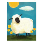 Fluffy Sheep and Yellow Flowers Postcard postcards