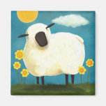 Fluffy Sheep & Yellow Flowers Art Magnet magnets