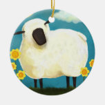 Fluffy Sheep & Yellow Flowers Ornament ornaments