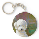 Fluffy white dog adorable puppy thinking fun art keychains