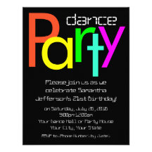 Fluorescent Neon lights Dance Party Invitation, Sm