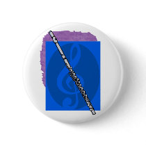 Flute with Blue Treble Clef Background Button