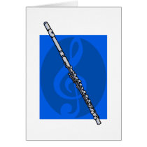 Flute with Blue Treble Clef Background Card
