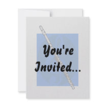 Flute with Blue Treble Clef Background Invitations