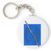 Flute with Blue Treble Clef Background Keychain
