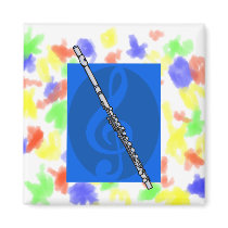 Flute with Blue Treble Clef Background Fridge Magnet
